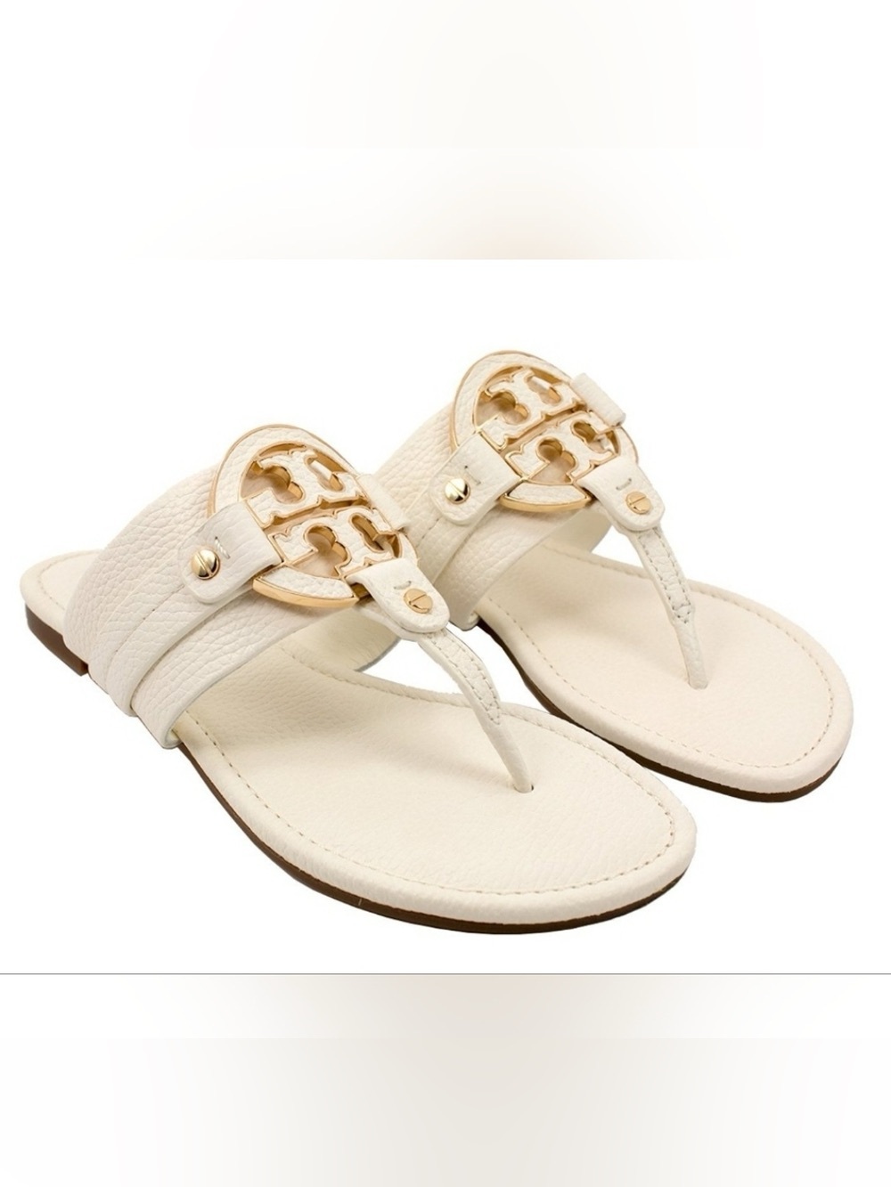 Tory Burch Miller Sandal Cream White Gold Logo size 9 resort casual quiet luxury